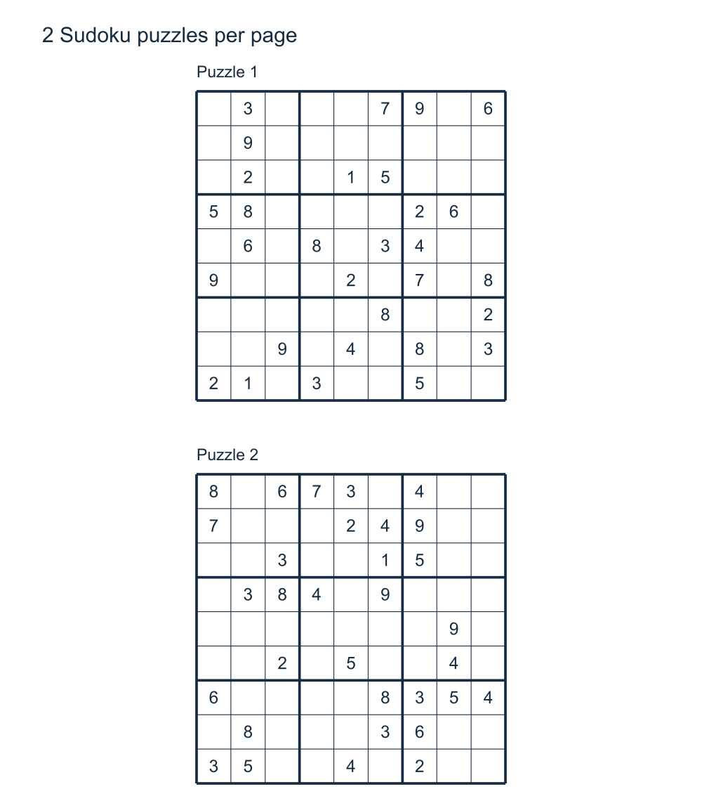 2 different 9 by 9 Sudoku puzzles arranged on one printable page.