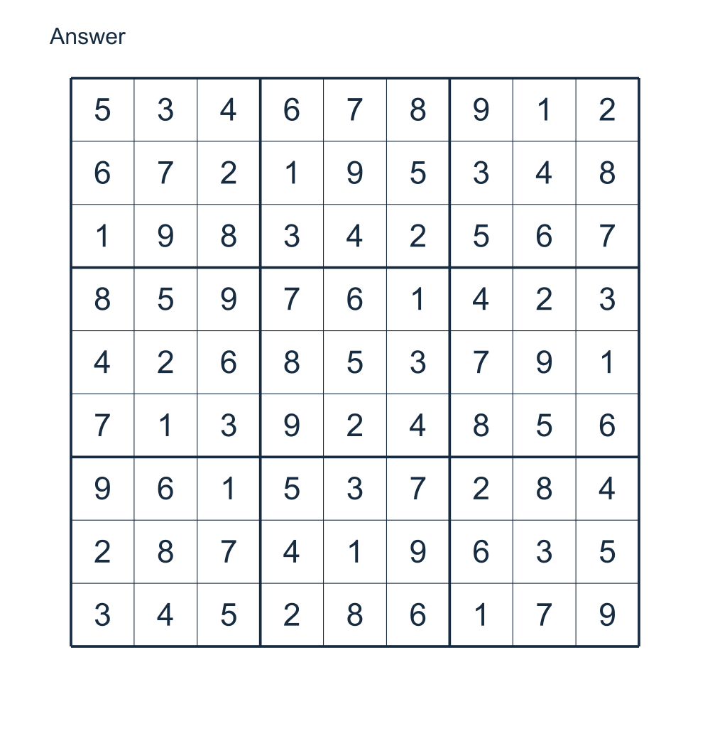 Answer to Easy Sudoku printable with answer.